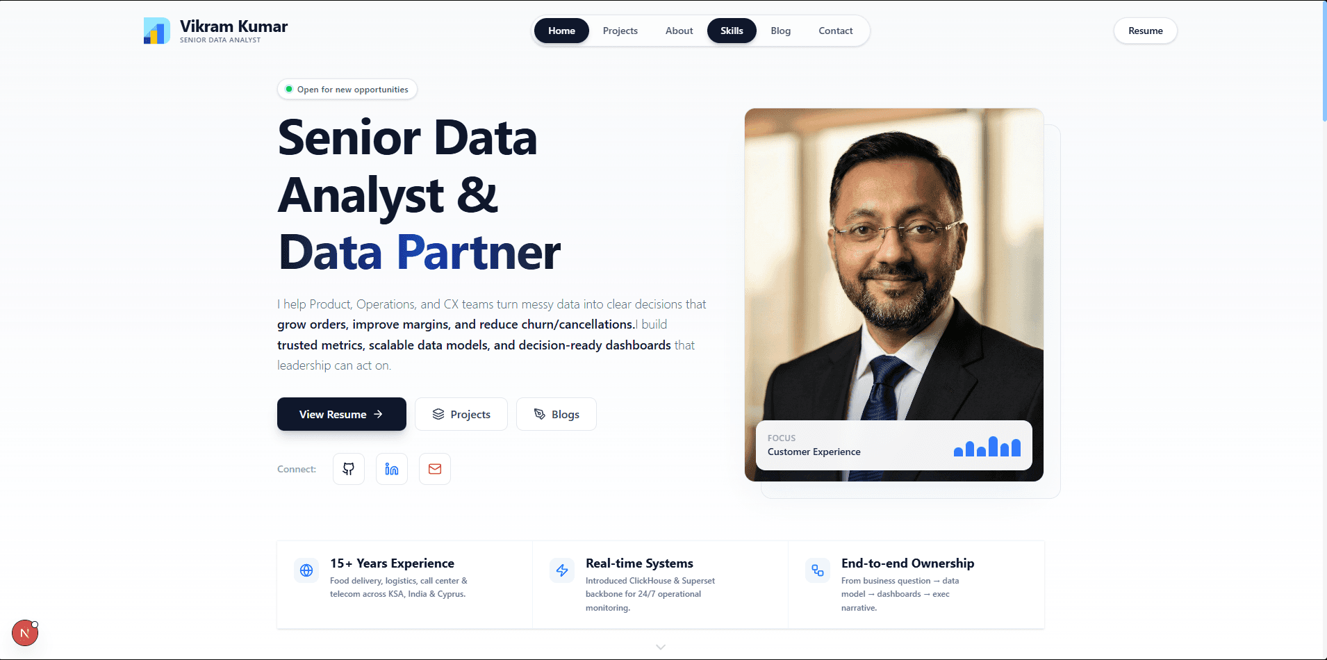 Senior Data Analyst Portfolio & Custom CMS