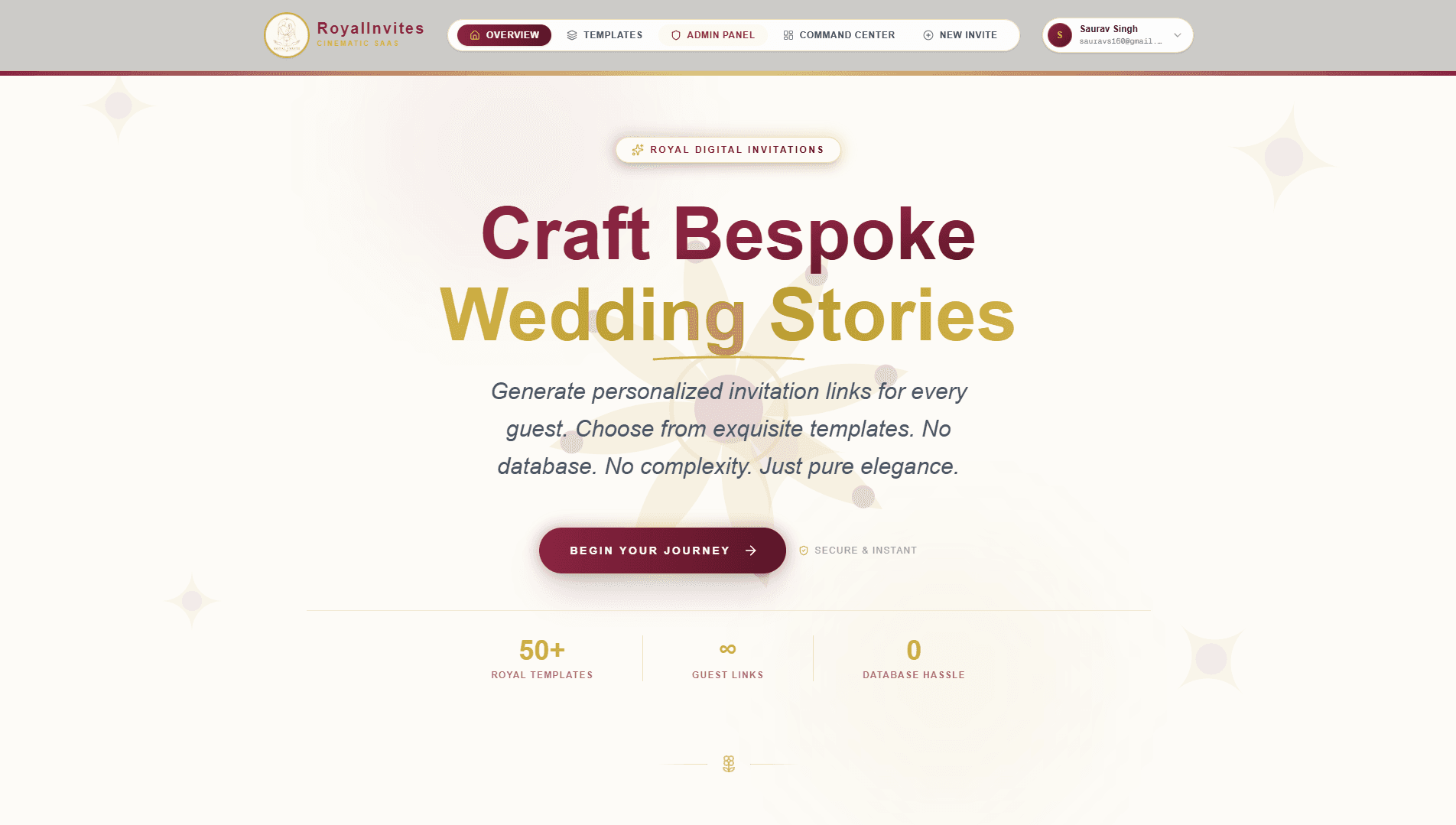 RoyalInvites — Personalized Cinematic Wedding Invitations